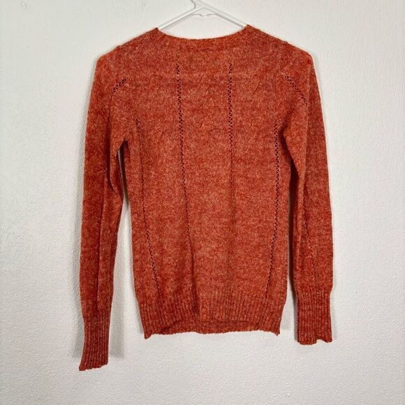 Prana Red-Orange Wool Blend Open Knit Crewneck Pullover Sweater - Picture 2 of 4
